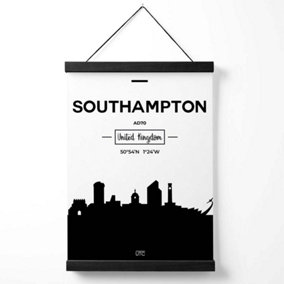Southampton Black and White City Skyline Medium Poster with Black Hanger