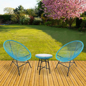 Southbury Designer Egg  String Chair Bistro Garden Set - Blue