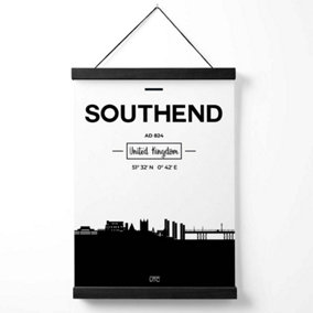 Southend Black and White City Skyline Medium Poster with Black Hanger