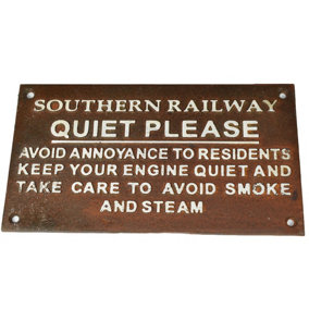 Southern Railway Quiet Please Cast Iron Sign Plaque Wall Fence Gate Post