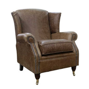 Southwold Chesterfield Fireside High Back Armchair Cracked Wax Tan Leather In Stock