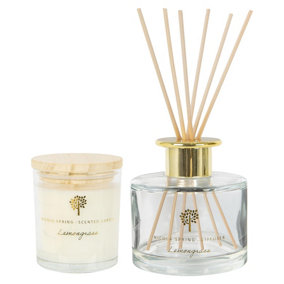 Soy Wax Scented Candle & Reed Diffuser Set - 130g - Lemongrass