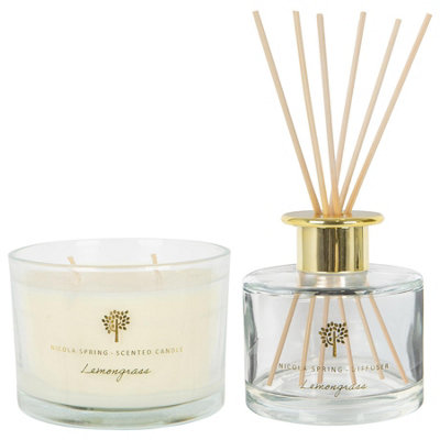 Soy Wax Scented Candle & Reed Diffuser Set - 350g - Lemongrass