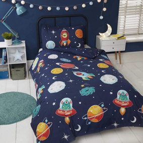Space and Aliens Glow in the Dark Duvet Cover Set