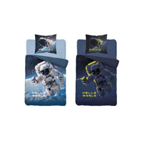 Space Astronaut 100% Cotton Glow in the Dark Single Duvet Cover and Pillowcase Set