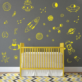 Space Doodles Wall Sticker Pack (Yellow)