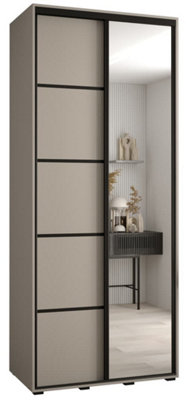 Space-Efficient Dakota V Mirrored Sliding Door Wardrobe W1000mm H2350mm D600mm in Cashmere & Black Finish