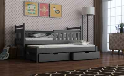 Space-Efficient Graphite Dominic Bunk Bed with Trundle & Storage (H)85cm (W)198cm (D)97cm