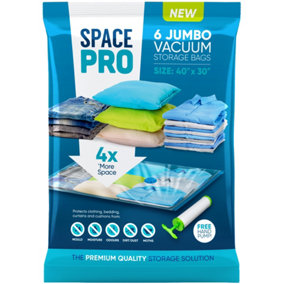 Space Pro 6 X Jumbo Vacuum Storage Bags for Duvets Blankets Bed Sheets Clothes
