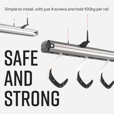 Space Saving Ceiling Mounted Bike Rack for 2 Bikes, Rotating Hooks ...