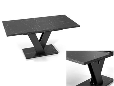 Space Saving Dining Table Extendable Black Marble Effect Kitchen 6 8 Seater Cari