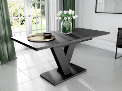 Space Saving Dining Table Extendable Black Marble Effect Kitchen 6 8 Seater Cari