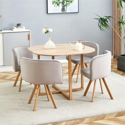 Space Saving Dining Table with 4 Velvet Chairs Set, Dining Room Furniture