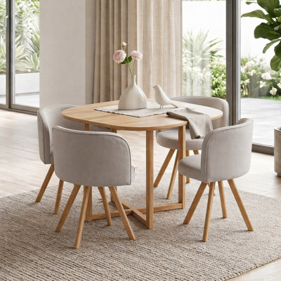 Space Saving Dining Table with 4 Velvet Chairs Set, Dining Room Furniture