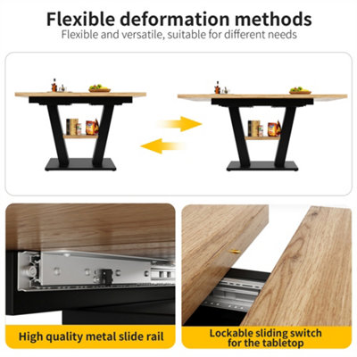 Space-Saving Extendable Table for Kitchen & Dining Room, Wood Finish ...
