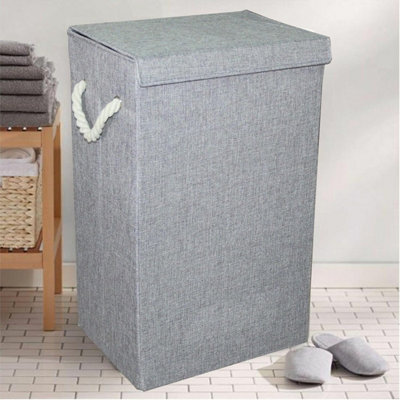 Space-Saving Grey Laundry Hamper Foldable Fabric Basket with Lid for Easy Home Organization