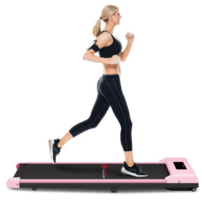 Space Saving Motorised Treadmill Walking Machine with LCD Display (Pink)