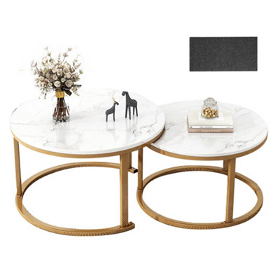 Space-Saving Nesting Coffee Table Set 2 Round Stacking Tables for ...