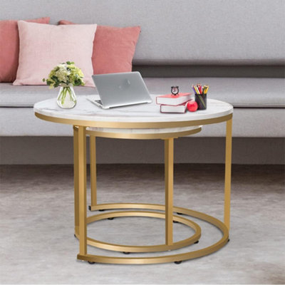 Space-Saving Nesting Coffee Table Set 2 Round Stacking Tables for ...