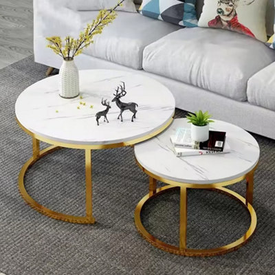 Space-Saving Nesting Coffee Table Set 2 Round Stacking Tables for ...