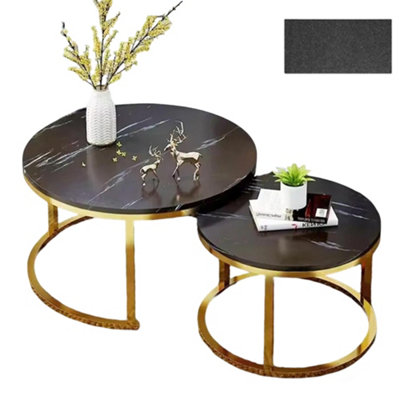 Space-Saving Nesting Coffee Table Set 2 Round Stacking Tables for ...