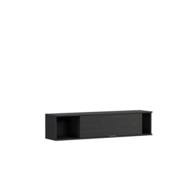 Space-Saving Pula Wall Hung Cabinet 135cm - Sleek Black Portland Ash - W1350mm x H300mm x D300mm