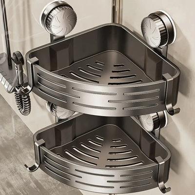 Space-Saving Suction Cup Bathroom Rack Triangular Corner Shelf with ...
