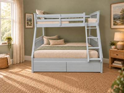 Space Saving Triple Bunk Bed Grey, Solid Wood, Single over Double with ...