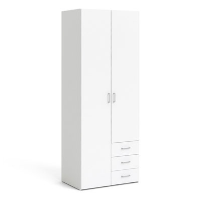 Space Wardrobe - 2 Doors 3 Drawers in White 2000