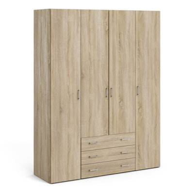 Space Wardrobe - 4 Doors 3 Drawers in Oak 2000