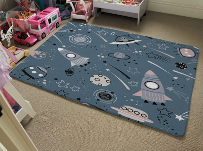 Spaceships And Planets With Stars Designer Special Soft Home Rug
