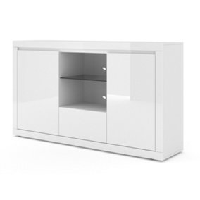 Spacious BELLO BIANCO VI 150cm Chest of Drawers in White Matt with High Gloss Fronts - 400m x 890mm x 1500mm