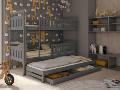 Spacious Blanka Bunk Bed with Trundle and Storage in Graphite (W1980mm x H1640mm x D980mm) - Ideal for Kids