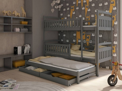 Spacious Blanka Bunk Bed with Trundle and Storage in Graphite (W1980mm x H1640mm x D980mm) - Ideal for Kids