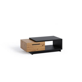 Spacious Ines 03 Coffee Table - Oak Artisan & Black with Generous Storage - W1200mm x H400mm x D600mm