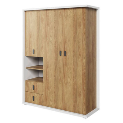 Spacious Massi Hinged Wardrobe in Natural Hickory & Alpine White - 1500mm x 2000mm x 550mm with Smart Storage