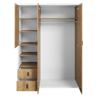 Spacious Massi Hinged Wardrobe in Natural Hickory & Alpine White - 1500mm x 2000mm x 550mm with Smart Storage