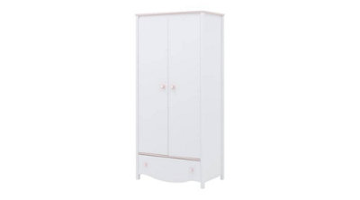 Spacious Mia Hinged Wardrobe with Shelves and Drawer in White Matt & Pink (H)1860mm (W)850mm (D)510mm - Elegant Bedroom Organiser