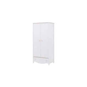 Spacious Mia Hinged Wardrobe with Shelves and Drawer in White Matt & Pink (H)1860mm (W)850mm (D)510mm - Elegant Bedroom Organiser