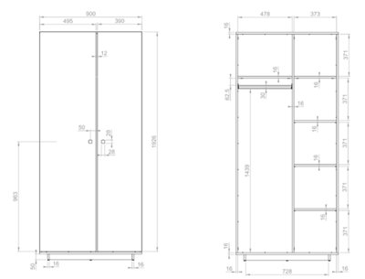 Spacious Modico Hinged Door Wardrobe with Shelves - Oak Artisan & Alpine White (H)2010mm x (W)900mm x (D)500mm, Elegant Design