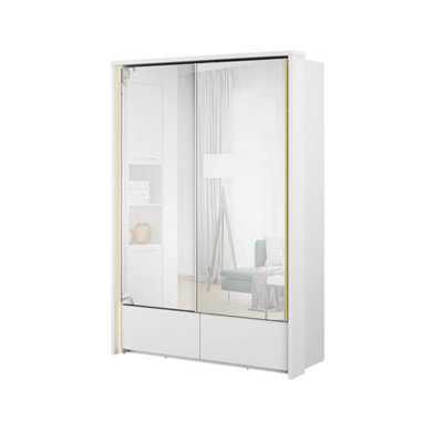 Spacious Taya I Mirrored Sliding Door Wardrobe with LED Lighting - White Matt(H)2190mm (W)1500mm (D)630mm