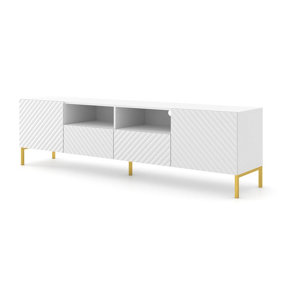 Spacious White Matt TV Stand SURF 2D2S with Gold Accents - (H)560mm (W)2000mm (D)420mm