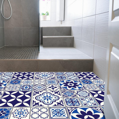 Spanish & Moroccan Blue Tiles Self-adhesive kitchen bathroom home floor stickers
