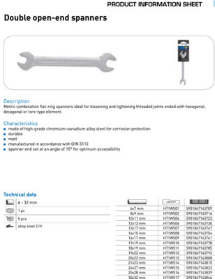 Spanner Combination Wrench CRV Open Double ended Fixed Head Spanners 19mm x 22mm
