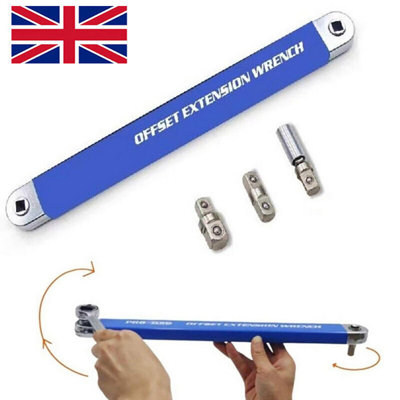 Spanner Extension Wrench Set Offset Ratchet Spanner with Adapters Multifunction-blue