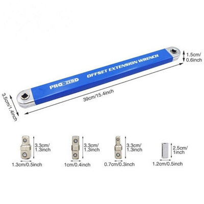 Spanner Extension Wrench Set Offset Ratchet Spanner with Adapters Multifunction-blue
