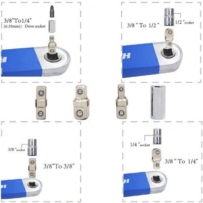 Spanner Extension Wrench Set Offset Ratchet Spanner with Adapters Multifunction-blue