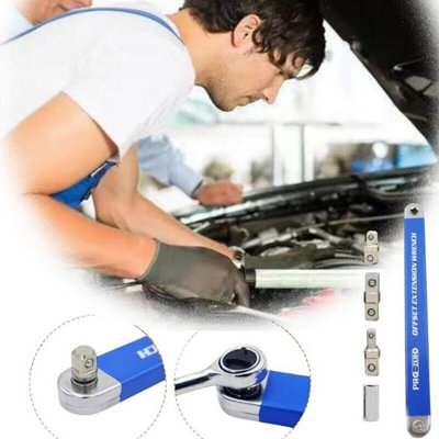 Spanner Extension Wrench Set Offset Ratchet Spanner with Adapters Multifunction-blue