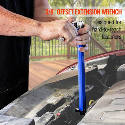 Spanner Extension Wrench Set Offset Ratchet Spanner with Adapters Multifunction-blue