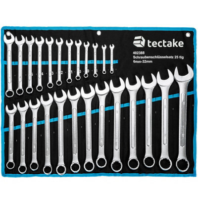 Spanner Set - 25-piece extensive selection, 6 - 32 mm, roll bag with eyelets included - black/blue